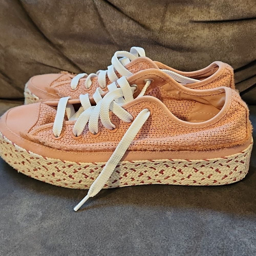 Converse Size 8 Sneakrts Women's Lace-Up Sneakers Espadrilles Frayed Excellent - Picture 4 of 10